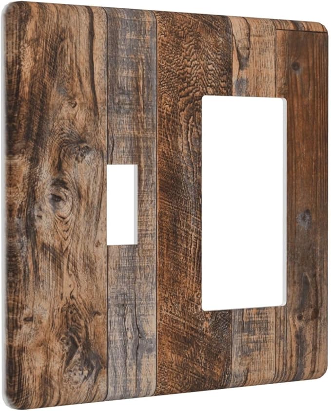 Vintage Board Rustic Brown Wood Texture Outlet Covers 1 Toggle 1 Rocker Combination Decorative Wall Plate Electrical Switch Plates Light Switch Cover Plate for Farmhouse Home Decor