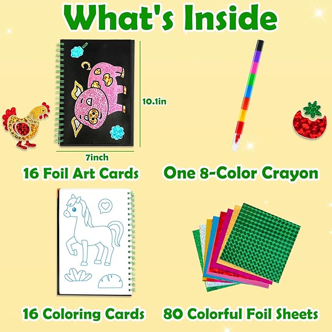 FUNNYB&G Foil Art Crafts for Kids Ages 4-8: Mother's Day 2026, Birthday Gift for Kids, Art and Crafts Supplies, Party Favors, Creative Toys for Kids 4 5 6 7 8 9 Years Old(Farm)
