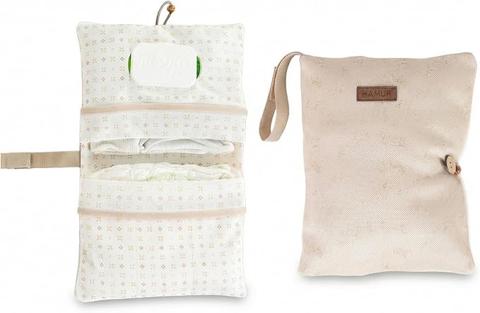 HAMUR Baby Diaper Bag Organizer – Travel-Friendly, Compact & Foldable | Stroller Pouch for Newborn Essentials – Must-Have for Boys & Girls (Solid Beige)