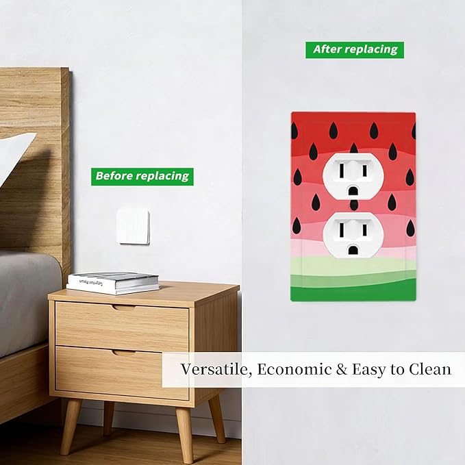 Gradient Watermelon Slice & Seeds Duplex Wall Plate - 1-Gang Standard US Size Summer Freshness Playful Fruit Design Outlet Covers for Kitchen Decor