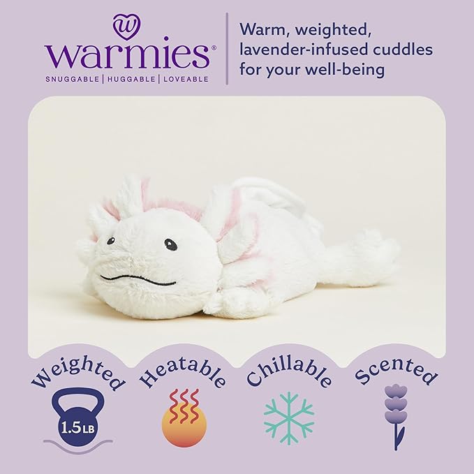 warmies Microwavable & Weighted Stuffed Animals, Axolotl - Heated Stuffed Animal Plushie for Warmth & Comfort - Cute Soft Plush Toys for Adults & Children (Boys, Girls, Babies & Toddlers)