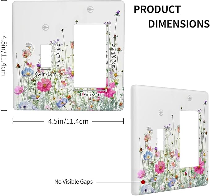 Outlet Covers Boho Colorful Flowering Plant Wild Flower 1 Toggle 1 Rocker Combination Decorative Wall Plate Electrical Switch Plates Light Switch Cover Plate For Bed Room Living Room