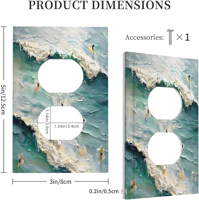 Beach Waves Ocean Surfing Hoverboard Painting Print Outlet Covers 1 Gang Duplex Light Switch Cover Decorative Switch Plates Electrical Receptacle Faceplate Wall Plate for Bedroom Living Room Decor