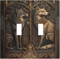 Medieval Wolves Animal Vintage Print Decorative Switch Plates 2 Gang Double Toggle Outlet Light Switch Cover Wall Plate Electrical Faceplate for Farmhouse Home Decor