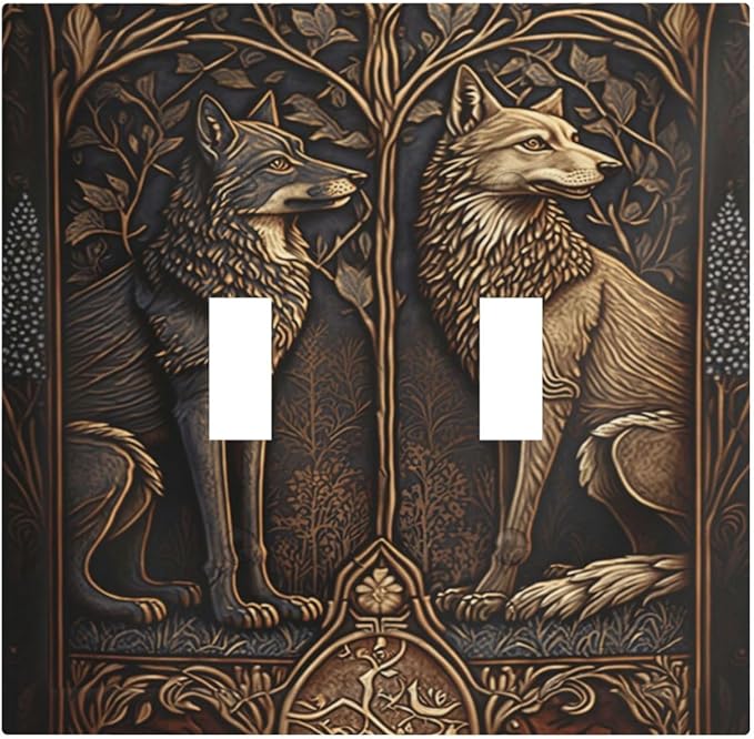 Medieval Wolves Animal Vintage Print Decorative Switch Plates 2 Gang Double Toggle Outlet Light Switch Cover Wall Plate Electrical Faceplate for Farmhouse Home Decor