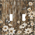 Light Switch Cover Plate Rustic Wood Butterflies Flowers Botanical 2 Gang Double Toggle Decorative Switch Plates Wall Plates Electrical Faceplate for Farmhouse Cabin Decor