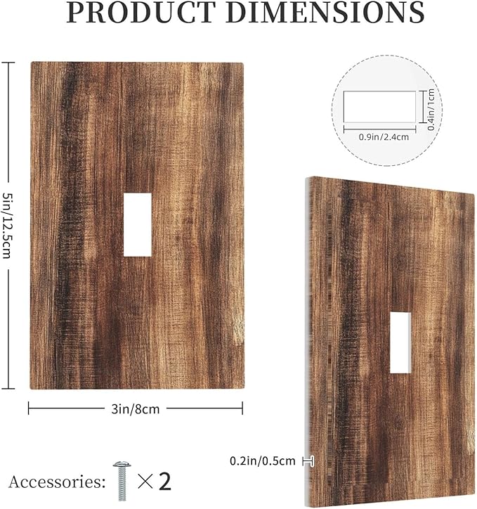Decorative Light Switch Cover Vintage Rustic Brown Wood Grain 1 Gang Single Toggle Device Electrical Faceplate Switchplates Decorator Outlet Wall Plate for Bedroom Farmhouse Decor
