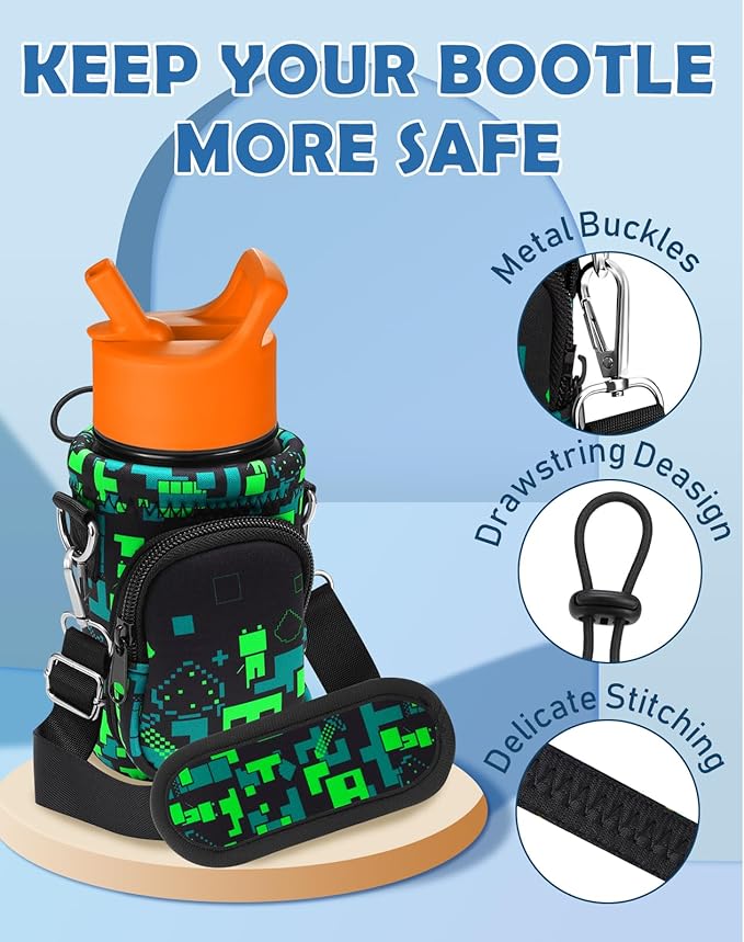Miss Adola Water Bottle Carrier with Strap - Insulated Kids Water Bottle Holder for Boys Girls Bottle Bag for 10-18Oz