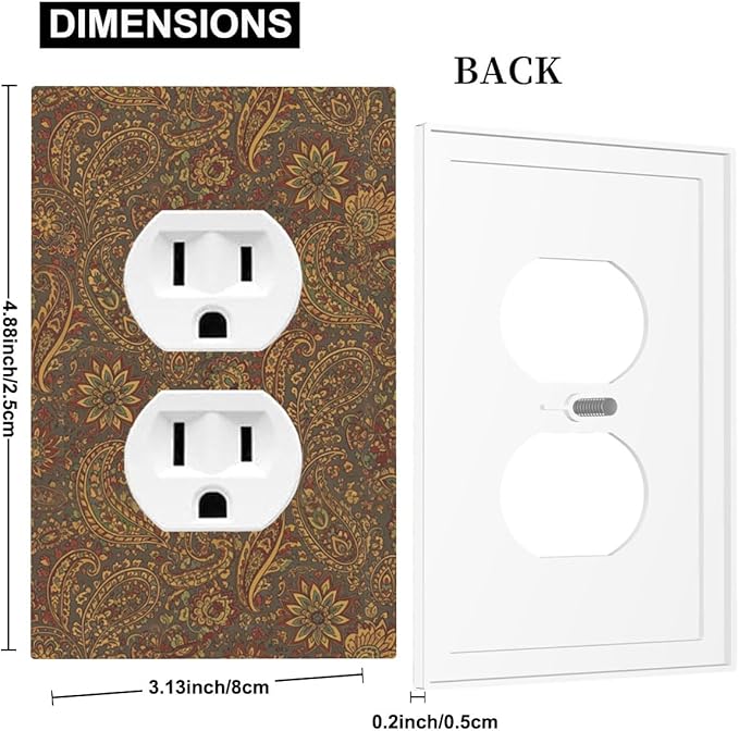 Vintage Paisley Duplex Wall Plate - 1-Gang Standard US Size Bohemian Boho Outlet Covers, Autumn Tones Retro Floral for Eclectic Homes
