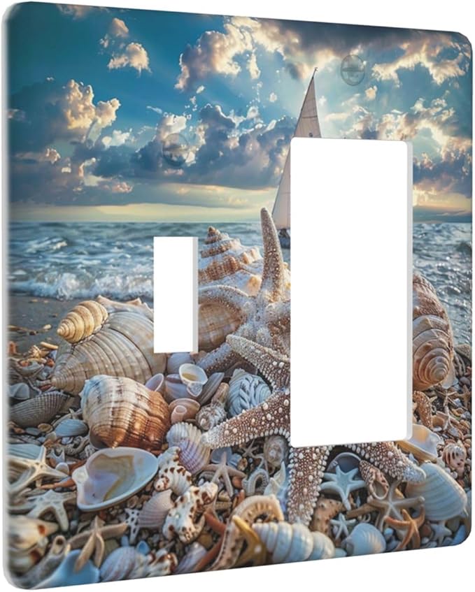 Outlet Covers Summer Sea Beach Starfish Seashell Sailboat 2 Gang Combo Light Switch Cover Plate Toggle Rocker Switch Plate Covers Decorative Switch Plates and Outlet Covers for Home Decor
