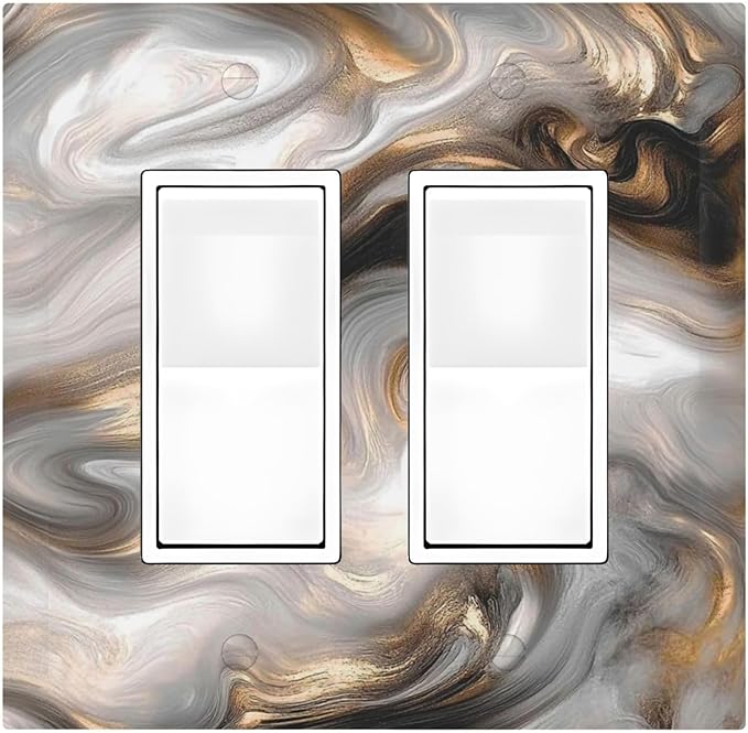 Decorative Outlet Covers Grey Brown Swirl Marble Texture 2 Gang Double Gfci Rocker Electrical Wall Panels Light Switch Cover Plate For Bathroom Kitchen Decor