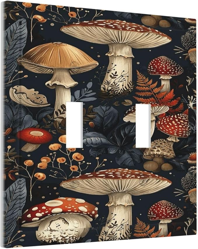Decorative Switch Plate Covers Vintage Mushroom Floral 2 Gang Double Toggle Light Switch Cover Plate Electrical Wall Plate Outlet Cover Outlet Light Switch Cover for Bedroom Kids room Decor