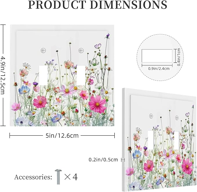 Decorative Switch Plates Boho Colorful Flowering Plant Wild Flower 2 Gang Double Toggle Outlet Light Switch Cover Wall Plate Electrical Faceplate For Bed Room Living Room Decor
