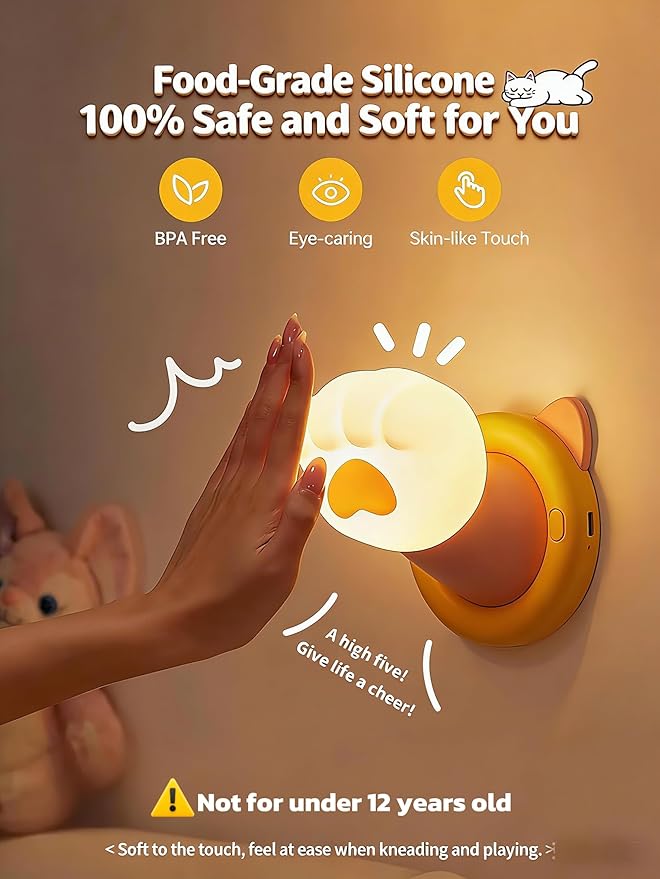 Night Light for Kids, Magnetic Wall Light, Bedside Touch Lamp, Funny Dimmable Silicone Nightlight, Funny Gifts for Women Men Family Friends Neighbors, Kitchen Office Room Decor(Cat Claw)