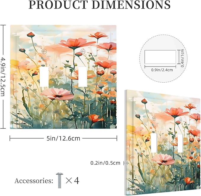 Vintage Red Orange Yellow Poppy Floral Flowers Decorative Switch Plates 2 Gang Double Toggle Outlet Light Switch Cover Wall Plate Electrical Faceplate for Bedroom Living Room Decor