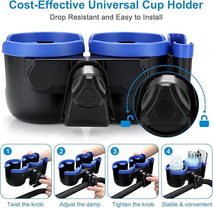 Accmor Stroller Cup Holder with Phone Holder, Bike Cup Holder, Universal Cup Holder for Uppababy Nuna Doona Strollers, 2-in-1 Cup Phone Holder for Stroller Bike Accessory