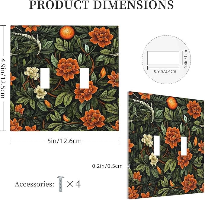 Light Switch Cover Plate William Morris Orange Flowers Rustic Leaves Floral 2 Gang Double Toggle Decorative Switch Plates Wall Plates Electrical Faceplate for Bathroom Bedroom Decor
