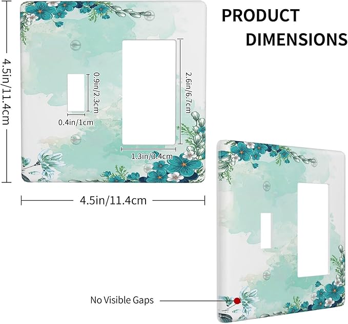 Outlet Covers Blue Green Flowers Light Green Watercolor Patterns 1 Toggle 1 Rocker Combination Decorative Wall Plate Light Switch Cover Plate Electrical Switch Plates for Bedroom Home
