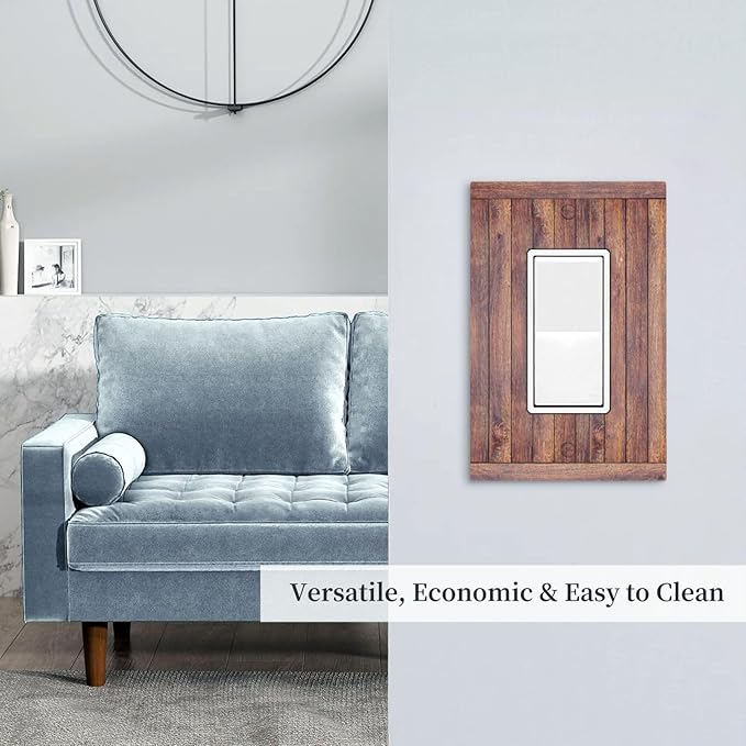 Decorative Light Switch Cover Plate with Wood Texture Rustic Vertical Planks Brown Design 1 Gang Rocker Outlet Covers Single Decora Gfci Device Wall Plate Vintage Aesthetic Kitchen/Bedroom