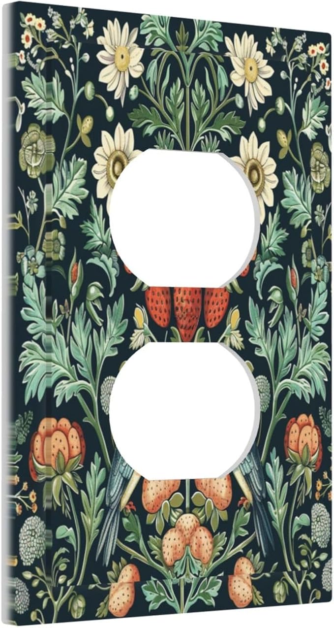 Decorative Outlet Covers Strawberry Birds Flowers Plant Morris Floral 1 Gang Duplex Light Switch Cover Plate Electrical Switch plates Wall Plates Receptacle Covers for Bathroom Bedroom Decor