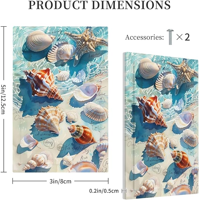Light Switch Cover Plate Ocean Waves Starfish Conch Scallop Shell 1 Gang No Device Blank Electrical Wall Plates Faceplate Decorative Switch Plate For Kids Room Nursery Decor