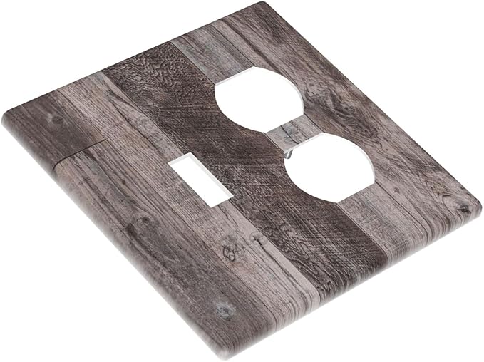 Wallplates Rustic Dark Grey Wood Retro Country Wooden 1 Toggle 1 Duplex Switch Plate Electrical GFCI Faceplate Decorative Light Switch Covers for Farmhouse Cabin Decor