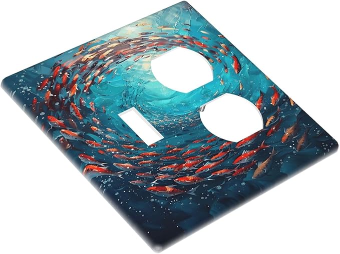 Ocean Fish School Of Fish Vortex Deep Sea Wallplates 1 Toggle 1 Duplex Switch Plate Electrical GFCI Faceplate Decorative Light Switch Covers for Kids Room Bedroom Decor