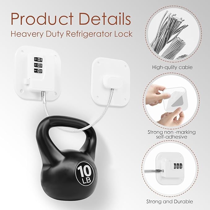 Refrigerator Lock, Combination Lock for Refrigerator Cabinets, Drawers, Heavy Duty Fridge Lock, Easy Install No Keys Needed (Black&White-2 Pack)