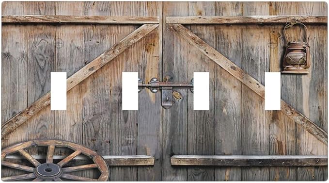 Wood Garage Barn Door Cabin 4 Gang Quad Toggle Device Light Switch Cover Decorative Wall Plate Decorative Electrical Faceplate Outlet Cover