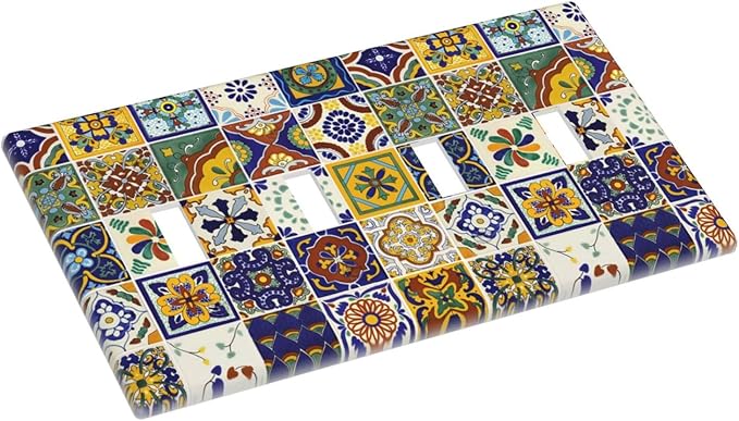 Yellow Mexican Moroccan Sun Tile Decorative 4 Gang Quad Toggle Light Switch Cover Electric Large Size Quadruple Faceplate Decorative Switch Face Wallplate