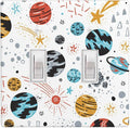 Space Planets Stars 2-Gang Double Toggle Light Switch Plate, Cartoon Space Wall Plate for Home, Office, Kids Room & Playroom