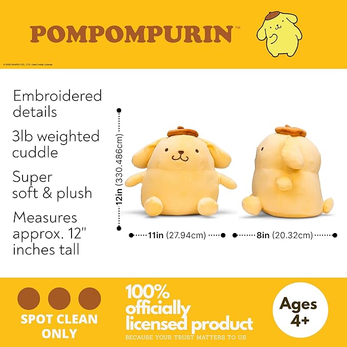 Pompompurin Weighted Cuddle Pillow – 3lb Soft Plush & Cozy Sanrio Pillow for Comfort, (Officially Licensed Product) By Franco Calm