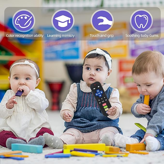 Chuya Baby Teether for Babies 3 6 12 18 24 Months TV Remote Control Shape Soft Gums Chew Toys Black+Blue