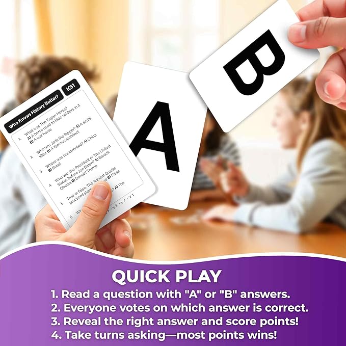 Board Games for Kids 8-12 – Family Card Games for Kids and Adults – History Trivia Cards for Family Game Night – Who Knows History Better – 500+ Questions – Fun Card Game for Families and Teens