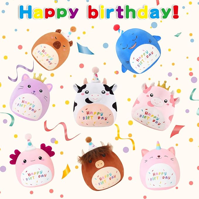 SQEQE Cow Stuffed Animal Soft Cow Stuffed Toy Birthday Party Decoration Gift Kawaii Pink Cow Plushie with Golden Crown for Kids Girls Boys(Pink Cow,10 Inch)