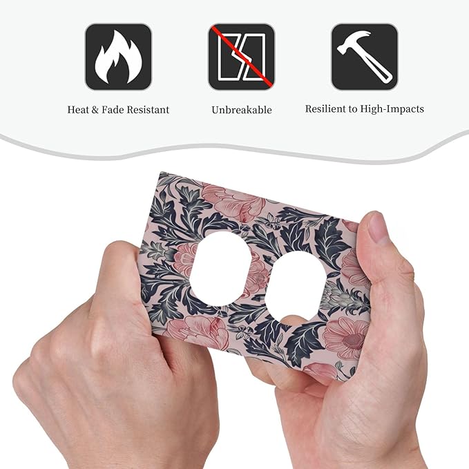 Pink Floral Vintage Botanical Boho Flower Outlet Covers 1 Gang Duplex Light Switch Cover Decorative Switch Plates Electrical Receptacle Faceplate Wall Plate for Farmhouse Home Decor