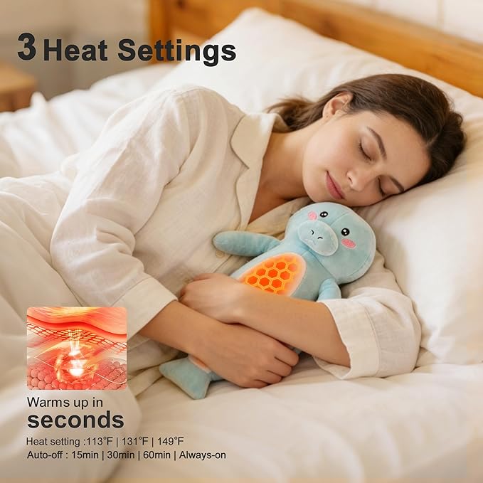 Manatee Heating Pad Plush, Cute Heating Pad for Period Cramps, USB Powered Electric Heated Stuffed Animal Toy for Pain Relief, Soft Portable Gift for Mother Women Kids, Easter Gifts, Blue