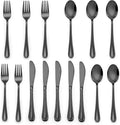 LIANYU 15-Piece Black Kids Silverware Set, Stainless Steel Toddler Utensils Flatware Set, Child Cutlery Tableware Set for 5, Include knife Fork Spoon, Mirror Finished, Dishwasher Safe