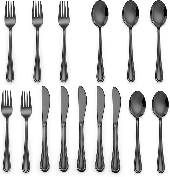 LIANYU 15-Piece Black Kids Silverware Set, Stainless Steel Toddler Utensils Flatware Set, Child Cutlery Tableware Set for 5, Include knife Fork Spoon, Mirror Finished, Dishwasher Safe