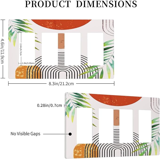 Red/Orange Abstract Art Boho Sun Mid Century 4 Gang Screwless Quad Decorator Wall Plate 60S 70s Geometric Electrical Quadruple Device Rocker/Gfci Dimmer Receptacle Outlet Light Switch Cover Face Plate