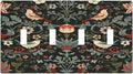 Vintage Birds Berries Mid Century Floral Flower Light Switch Covers Quad Toggle Electrical Faceplate 4 Gang Wall Plate Decorative Switch Plates Cover for Bedroom Living Room Decor