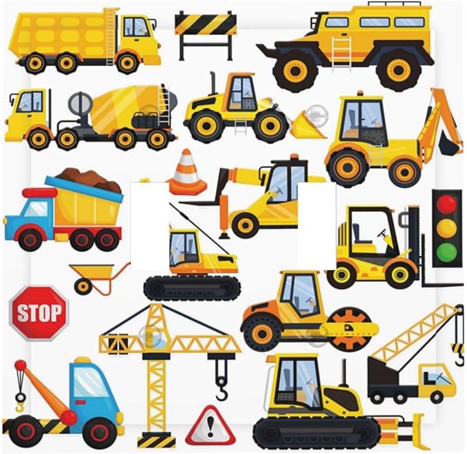 Funny Yellow Construction Truck Cartoon Cars Vehicles Truck 2 Gang Light Switch Cover Double Toggle Wall Plate Kids Boys Play Room Outlet Covers Electrical Decorative Dual Device Switchplate Faceplate