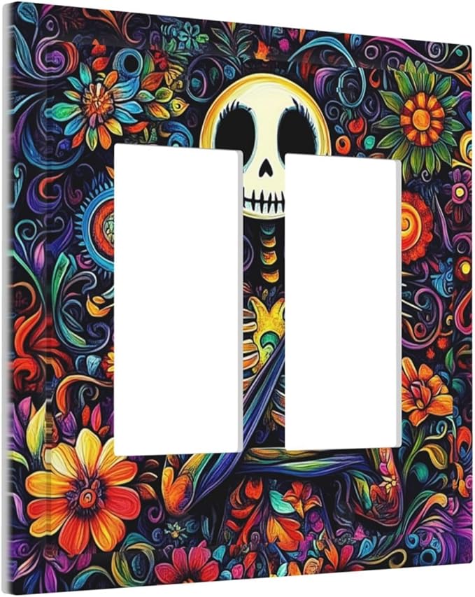Decorative Outlet Covers Colorful Flowers Abstract Skull 2 Gang Double Gfci Rocker Electrical Wall Panels Light Switch Cover Plate For Home Living Room Decor