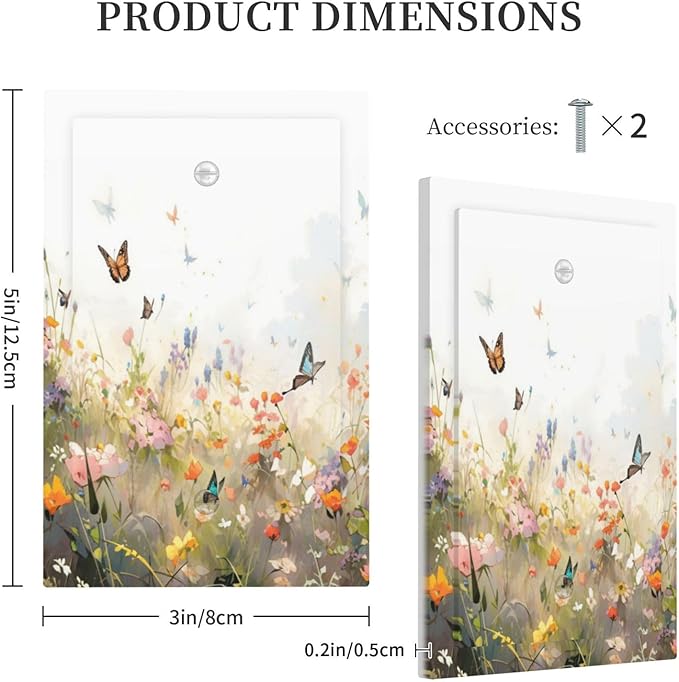 Wildflowers Watercolor Floral Colorful Butterfly Light Switch Cover Plate 1 Gang No Device Blank Electrical Wall Plates Faceplate Decorative Switch Plate for Farmhouse Bed Room Decor