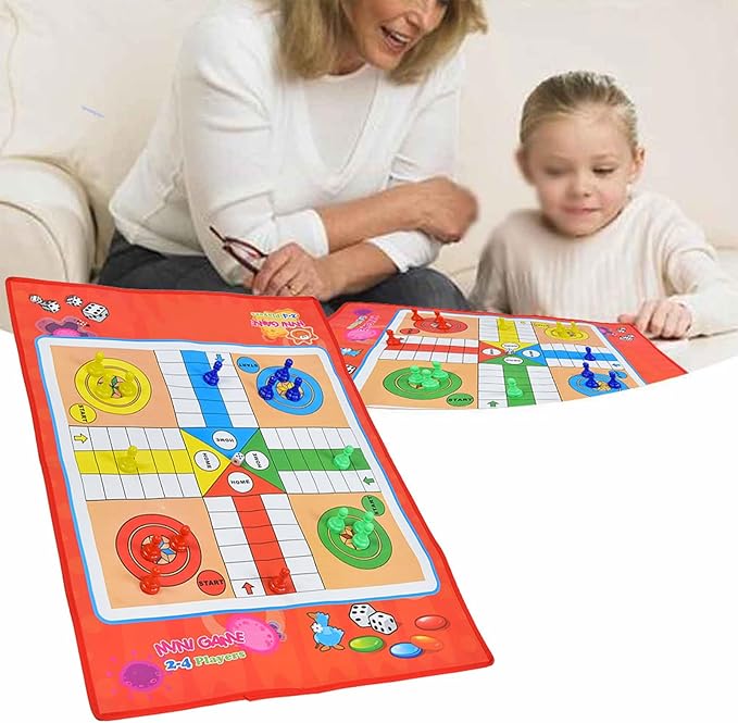 Ludo Board Game Adults and Children, Snakes and Ladders Board Game 2-4 Players, Includes 1, 1 Dice, 16 Pieces