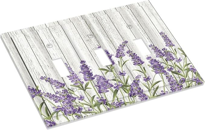 Rustic Wooden Plank Lavender 3 Gang Light Switch Cover Triple Toggle Wall Plates Decorator Receptacle Outlet Covers Electrical Switchplate Faceplate for Bedroom Bathroom Kitchen Decor