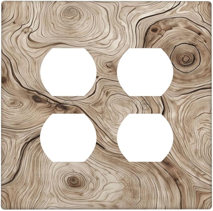 Tree Annual Rings Burl Texture Brown Wood Grain Print Outlet Covers 2 Gang Double Duplex Decorative Light Switch Covers Electrical Wallplates Socket Faceplate for Farmhouse Bedroom Decor