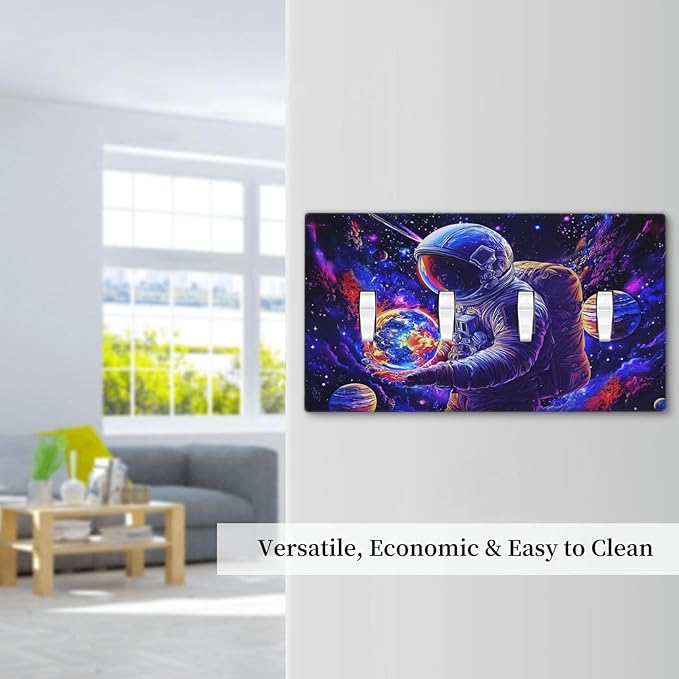 Astronaut Space Cool Galaxy Planet Light Switch Covers Quad Toggle Electrical Faceplate 4 Gang Wall Plate Decorative Switch Plates Cover for Kids Room Nursery Decor