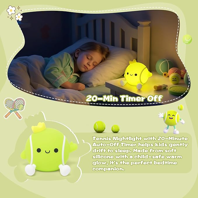 CoolGift Mart Tennis Gifts, Cute Tennis Ball Silicone Night Light, Touch Control & Timer, Suitable for Breastfeeding Reading Working Sleep for Baby Kids Teens Adults Tennis Lovers