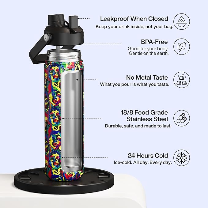 ENCOOL Insulated Water Bottle with Straw Stainless Steel Water Bottle, Leak-Proof, BPA-Free, Double Wall Vacuum Keeps Cold for 24 Hours for Sports, Travel, School (26 oz, Mood Faces)